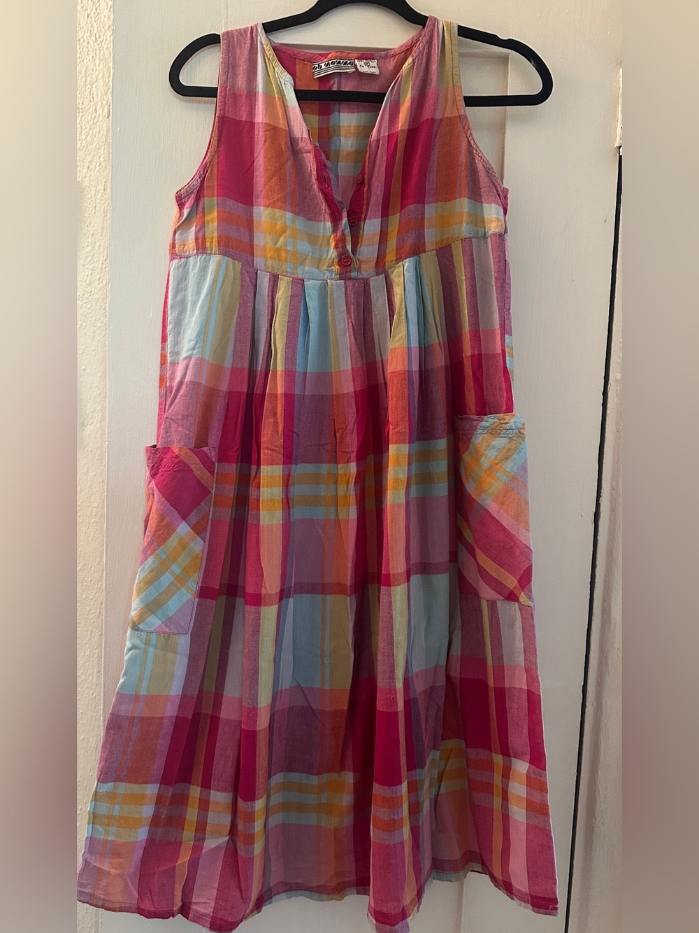 Women’s Pink Plaid Cotton Midi Dress